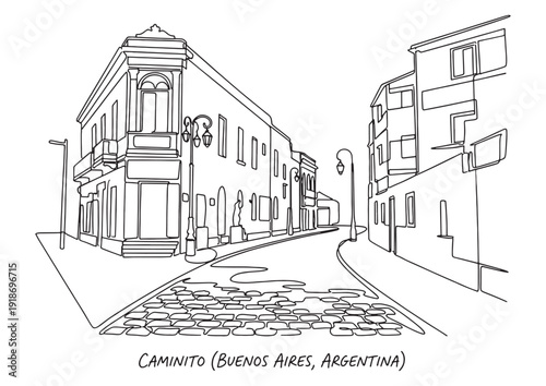 One-Line Sketch of Caminito Street, Buenos Aires