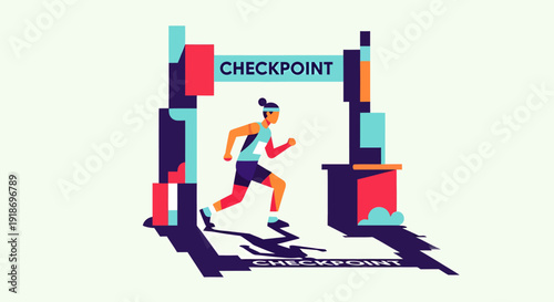 Digital Runner Crossing Checkpoint in a Virtual Environment