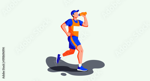 Athletic man running with water bottle on outdoor trail