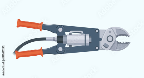 Illustration of Hydraulic Bolt Cutters with Orange Handles on a White Background from a Straight-On Viewpoint