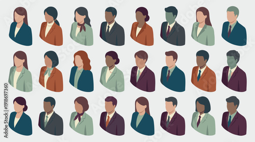 Diverse professional avatars representing business people and employees