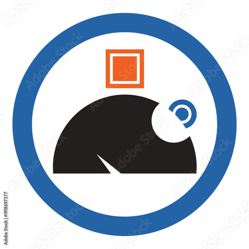 Blue circle icon with black semicircle and orange square symbol icon