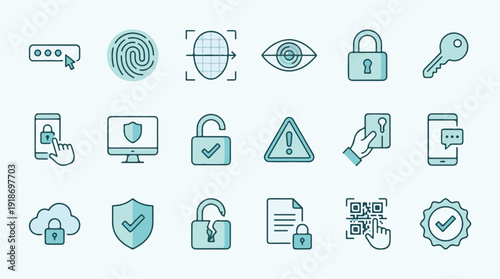 Digital Security, Biometric & Data Protection Vector Icons Set