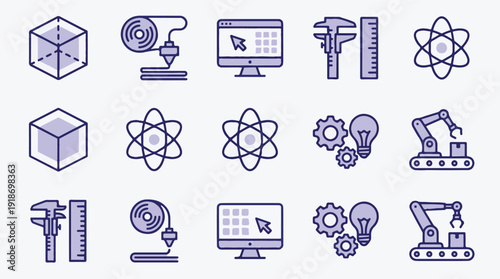 Engineering, Manufacturing, and Science Icon Set for Digital Design