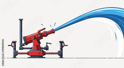 Fire hydrant illustration showing water spraying from a red nozzle attached to a metal stand
