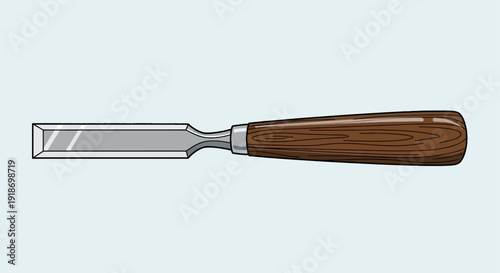 Illustration of a chisel with a wooden handle and metal blade viewed from the side