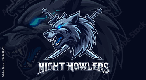 A fierce black wolf head mascot vector illustration designed as a tribal predator tattoo silhouette with fantasy dragon and monster elements for a sport logo