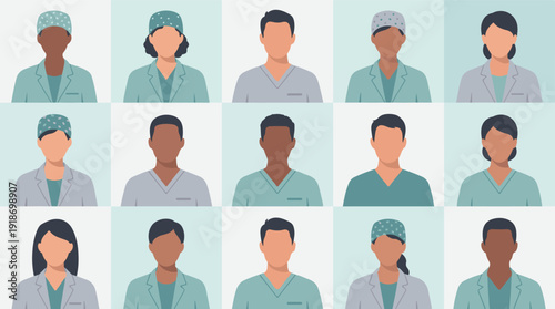 Diverse group of medical professionals and healthcare workers avatars