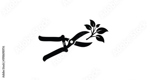 Pruning shears with leaves vector icon