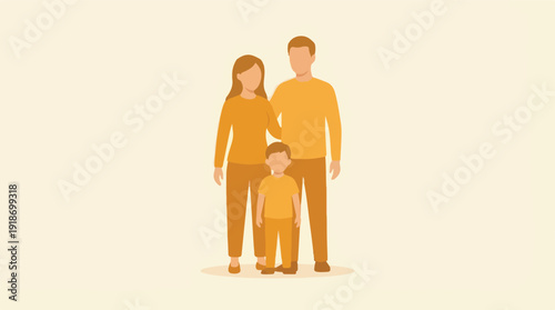 Minimalist vector illustration of a family unit with parents and a child