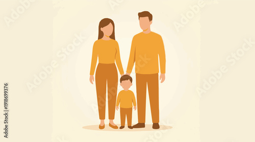 Minimalist Illustration of a Family: Parents and Child Standing Together