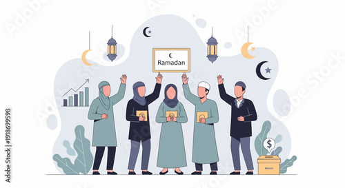 Group of Diverse Muslim People Celebrating Ramadan Holiday Together.