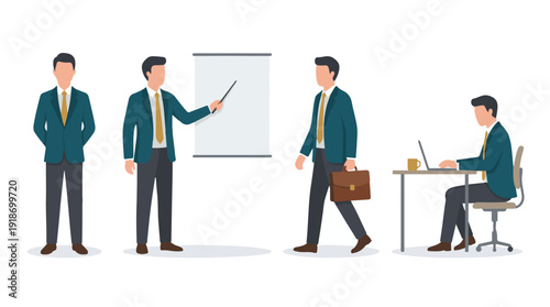 Vector illustration of a businessman in various business roles