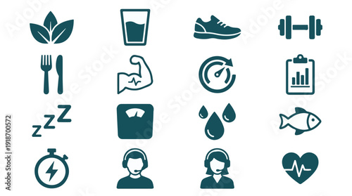 Health and Wellness Lifestyle Icons Collection for Digital Applications