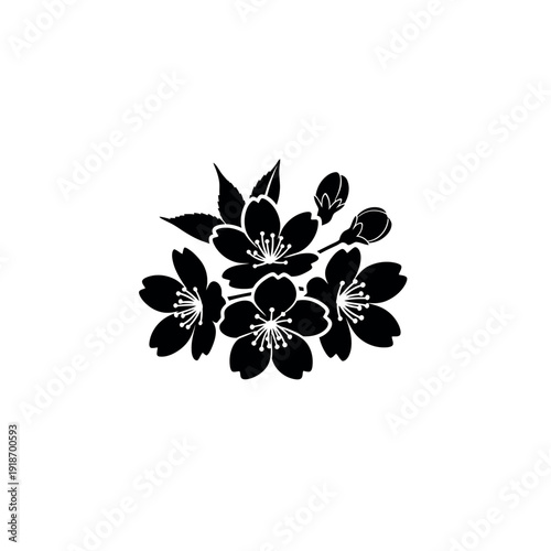 Tableau sur toile Elegant Black and White Cherry Blossom Silhouette 2.