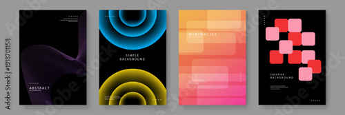Obraz na plátne Four unique abstract background designs featuring purple wave lines neon rings s