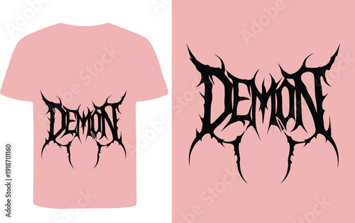 Pink t shirt mockup displaying a sharp black demon graphic design