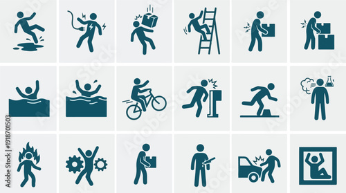 Set of safety and hazard warning pictograms for accident prevention