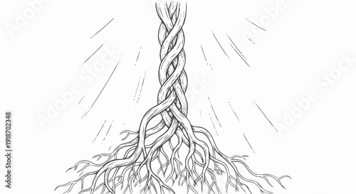 Detailed Illustration of Braided Rope with Frayed End.