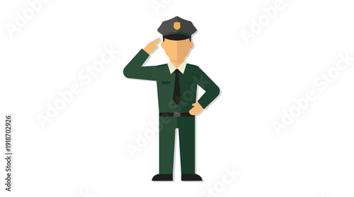 Flat design illustration of a man in uniform saluting on a white background