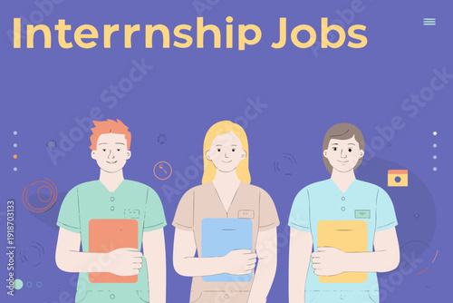 Illustration promoting internship job opportunities with diverse young professionals