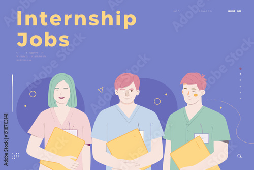 Illustration promoting internship job opportunities with diverse young professionals