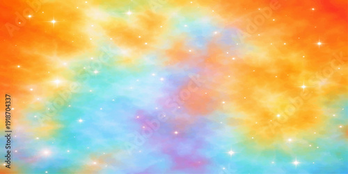 Abstract colorful background with stars and bright rainbow light effects featuring a glowing sun and bokeh texture for a vibrant space wallpaper vector illustration