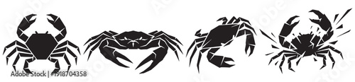 Collection of four black crab silhouettes in different poses on a white background.