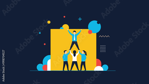 Collaborative business team forming a strong human pyramid to demonstrate organizational stability and the power of working together for a goal.