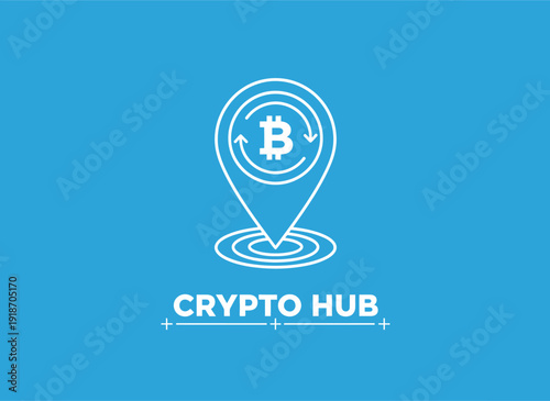 Crypto Hub Location Icon - Digital Currency and Blockchain Technology.