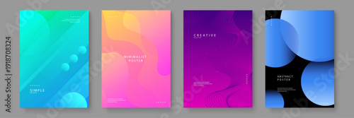 Set of four professional posters featuring colorful fluid gradients and organic shapes for creative corporate identity and branding projects