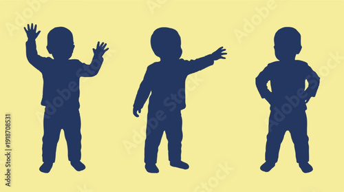 Three toddler silhouettes in various poses expressing different actions