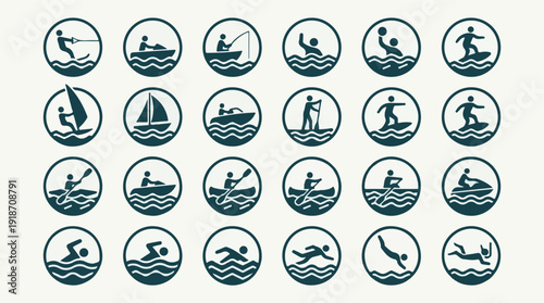 Water Sports Icons Set - Collection of Outdoor Aquatic Activities