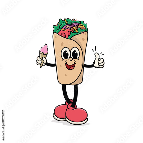 Funny Mexican Burrito Mascot Cartoon Character