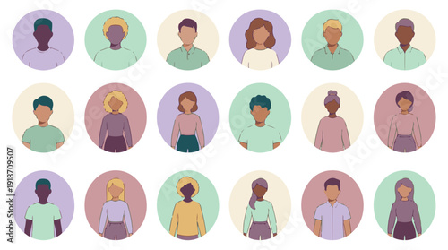 Collection of diverse minimalist people avatars, flat vector illustration