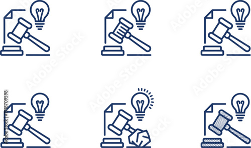 Collection of Legal Gavel, Document, and Lightbulb Variations