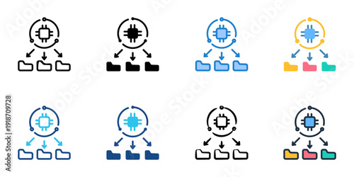 Text Classification icons set multiple style collection. Editable stroke 
