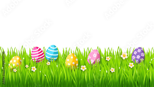 Easter Eggs in Green Grass Border PNG – Festive Spring Holiday Banner PNG