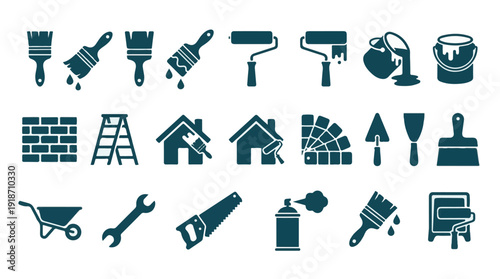 Construction and Home Renovation Tools Vector Icon Set
