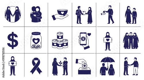 Philanthropy and Social Support Vector Icons Collection