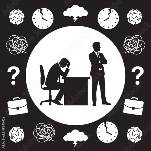 Business stress and pressure with a frustrated employee and a demanding boss.