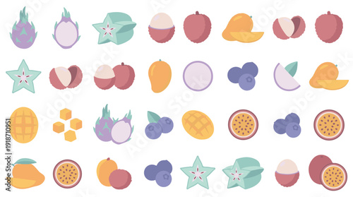 Tropical and common fruits collection in flat vector design style