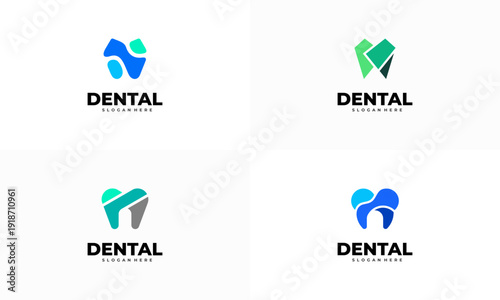 Set of Modern Unique Tooth Dental Health Icon Logo for Pediatric Dentistry Family Dentist and High End Look