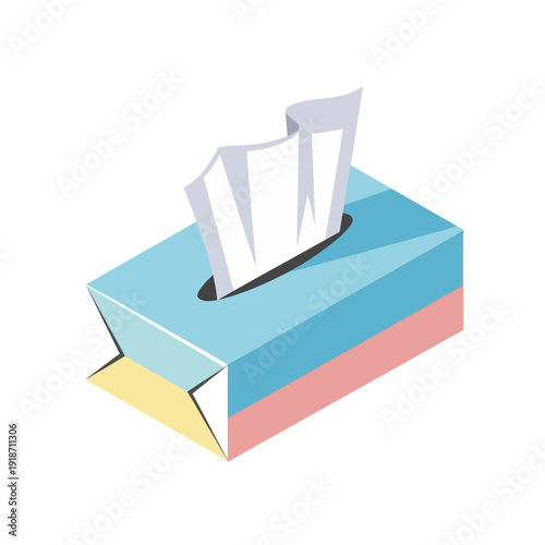 Colorful tissue box with tissues sticking out.