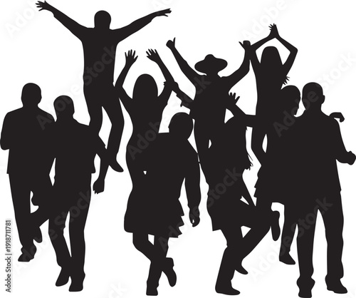 People dancing, celebration, party, crowd, silhouette illustration