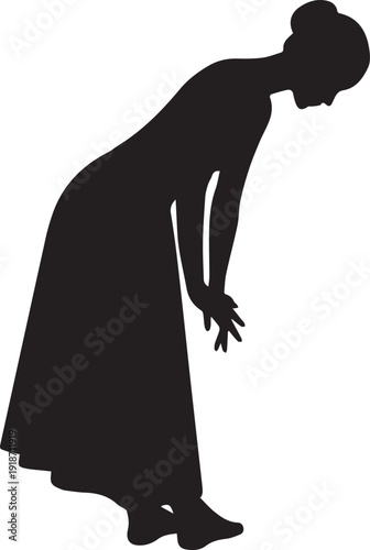 Woman bowing down or curtsying in respect, elegant feminine silhouette vector illustration