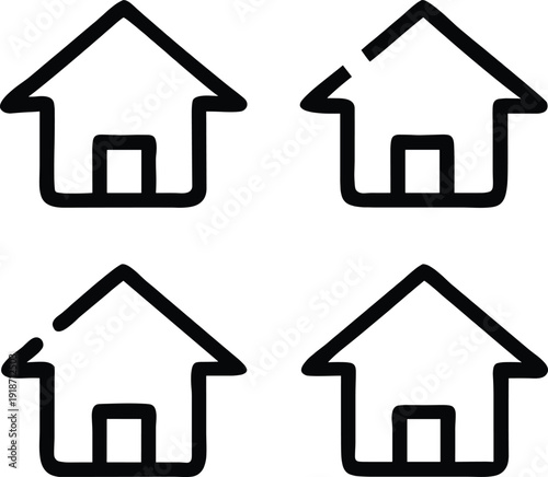 Outline House Icons - Incomplete Shapes Vector Set