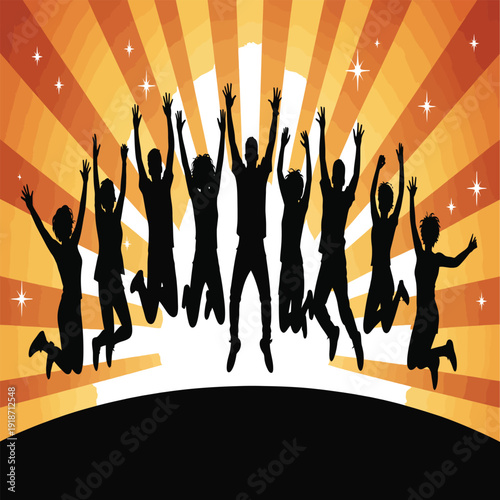 People celebrating success with arms raised in joyful excitement