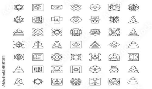 Simple black and white sketch of stacked stones and curved lines