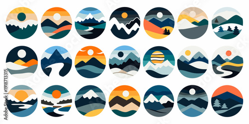 Colorful easter eggs decorated with mountain and wave landscapes